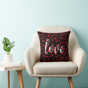 Coussin Coeurs rouges et texte d'amour en noir