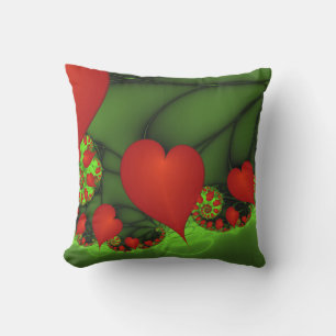 Coussin Coeurs rouges Lime vert Moderne Art Abstrait fract