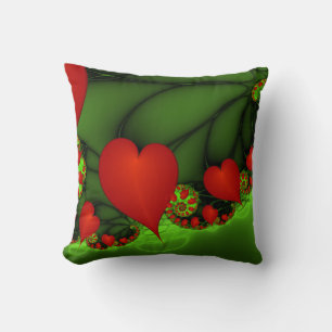 Coussin Coeurs rouges Lime vert Moderne Art Abstrait fract