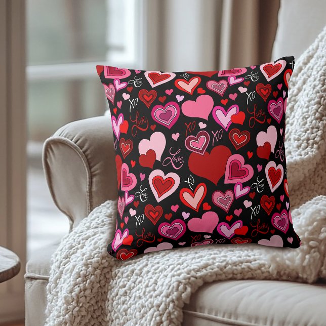 Coussin Cœurs rouges roses noirs Motif d'amour (Créateur téléchargé)