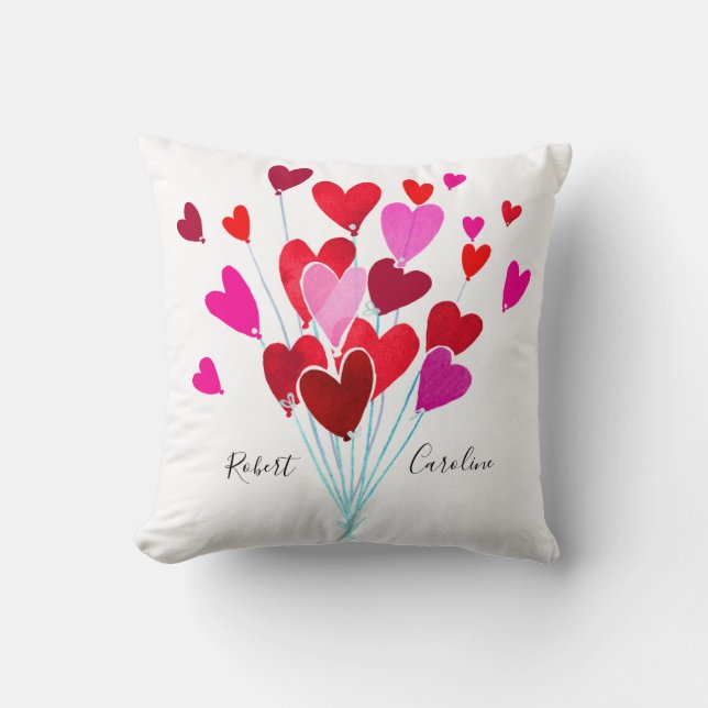 Coussin Coeurs Valentin rouge et rose Ajouter des noms Mon (Recto)
