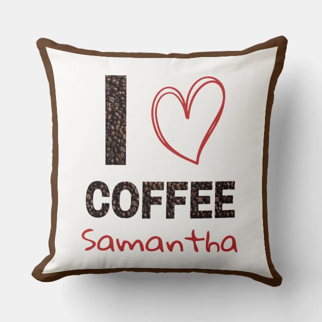 Coussin Coffee Lover Custom Name Coffee Bean Design (Recto)