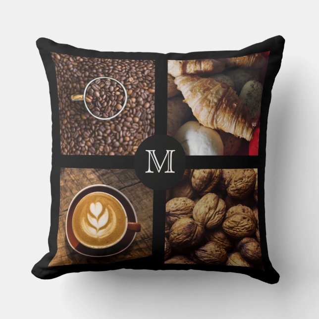 Coussin Coffee Lover's personnalisé monogramme jetez oreil (Recto)