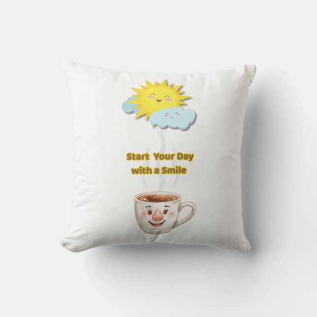 Coussin Coffee Time – Cute Smiling Cup (Recto)