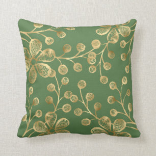 COUSSIN COGE VERT & OR BOTANIQUE DOUBLE CÔTÉ