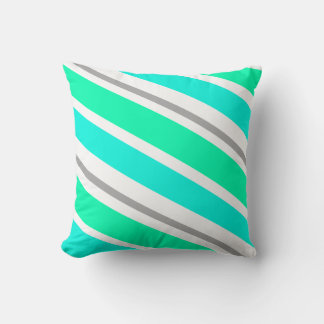 Coussin Cognac à lancer rayé Turquoise & Grey