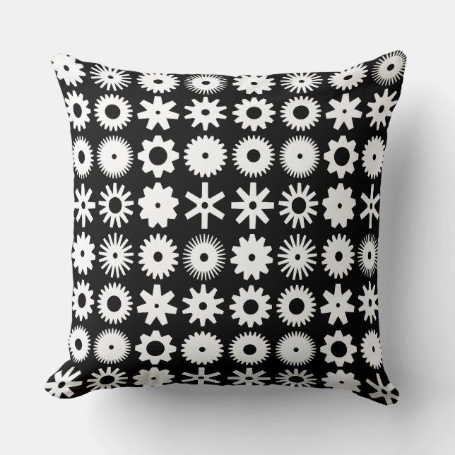 Coussin Cogs - Blanc sur noir (Recto)