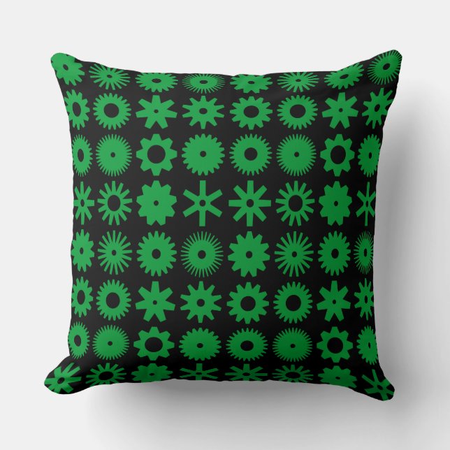 Coussin Cogs - Gris vert sur noir (Recto)