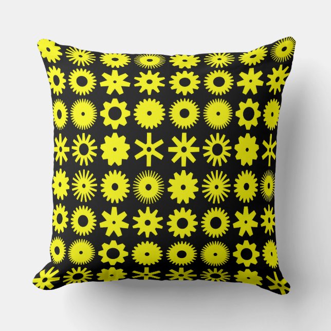 Coussin Cogs - Jaune sur noir (Recto)
