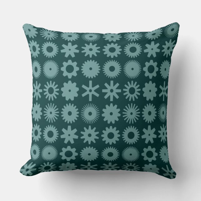 Coussin Cogs - Ocean Green sur Dark Moss Green (Recto)
