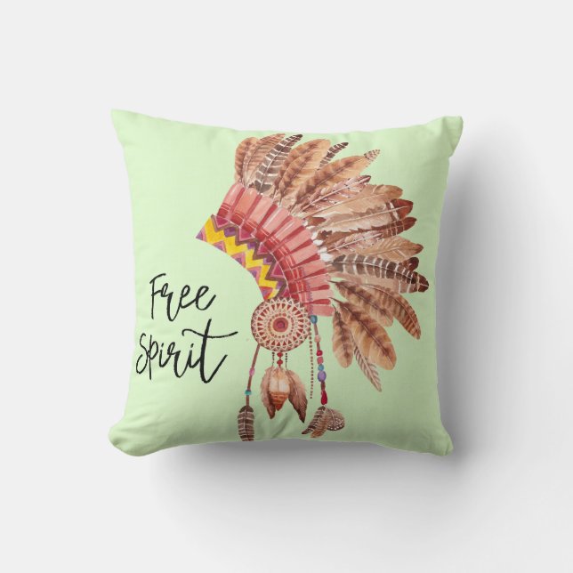 Coussin Coiffe de plume de Natif américain d'esprit libre (Recto)