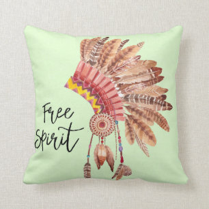 Coussin Coiffe de plume de Natif américain d'esprit libre