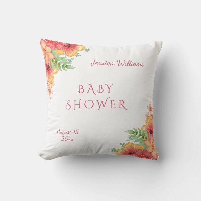 Coussin Coin de fleurs à l'aquarelle chic pour Baby Shower (Recto)