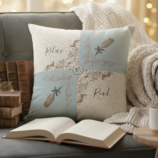 Coussin Coin de lecture de maman Décoratif bleu antique (A thoughtful, high-quality Gift for the Mom who cherishes books and time spent relaxing)