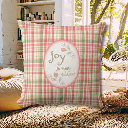 Coussin Coin de lecture « Joie à chaque chapitre » à carre