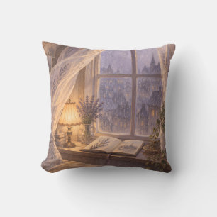 Coussin Coin de lecture vintage cosy sous la pluie de lava