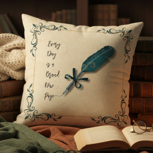 Coussin Coin Lecture Décoratif de Style Quill Script Litté