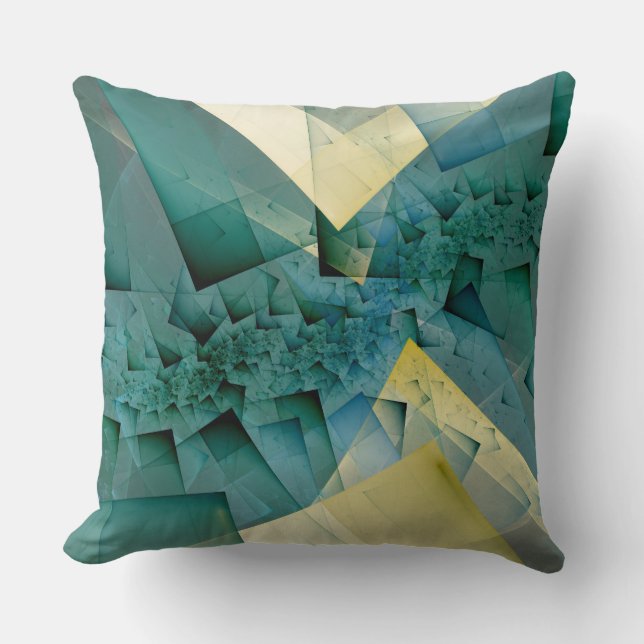 Coussin Coins verts fractaux géométriques (Recto)