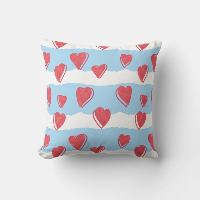 Coussin Cojín con corazones y rayas azules y blancas (Recto)