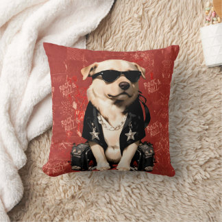 Coussin Cojín de Perro Rockero con Gafas de Sol Rojo