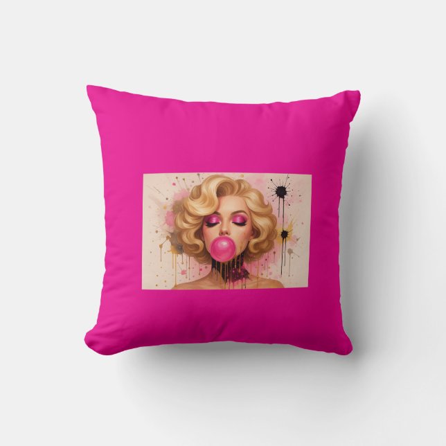 Coussin Cojín Decorativo Pop Art Glam – Mujer Rubia  (Recto)