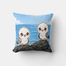 Cojín Kawaii Pichones en el Mar