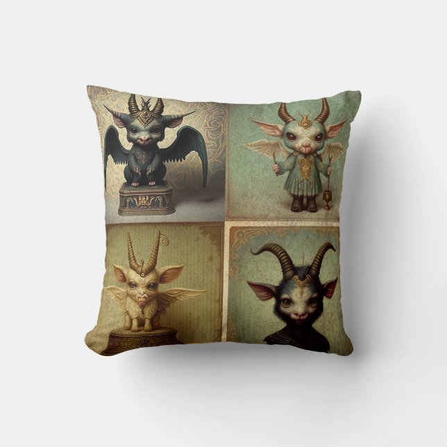 Coussin Cojín negro satánico goth underground baphomet.  (Recto)