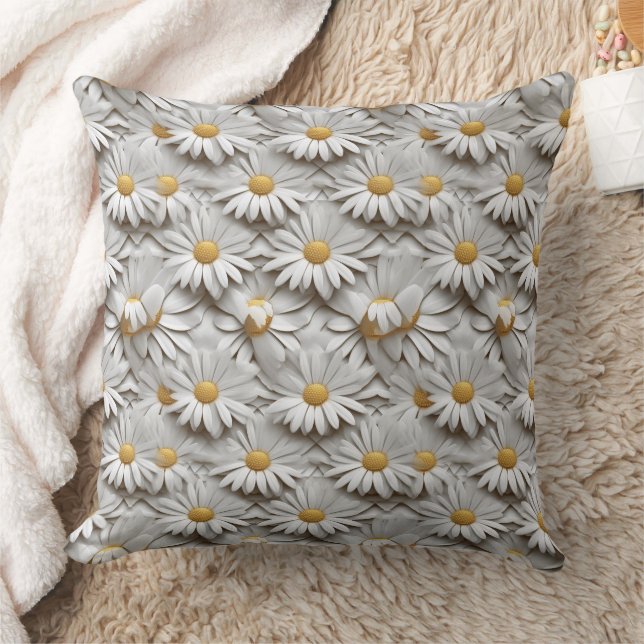 Coussin col cravate à marguerites 3d blanches et jaunes (Couverture)