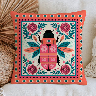 Coussin Coléoptère du mauvais œil Art folklorique floral C