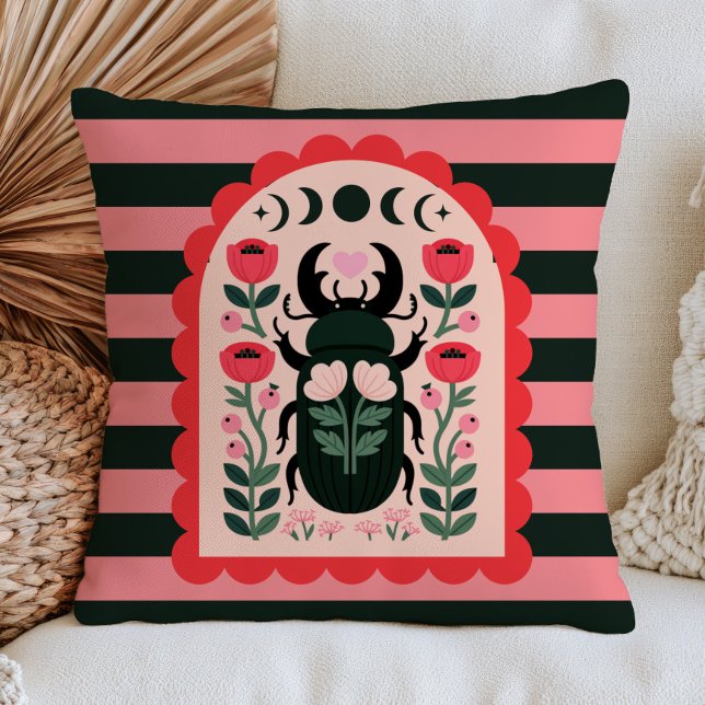 Coussin Coléoptère floral céleste Art populaire Insecte ra (Créateur téléchargé)