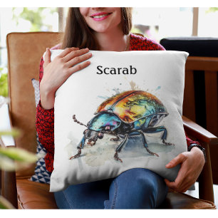 Coussin Coléoptère iridescent en aquarelle, personnalisé