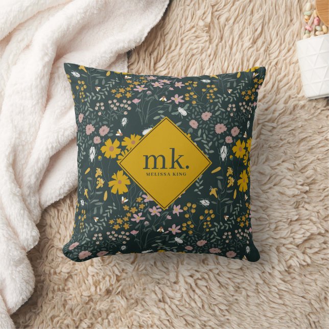 Coussin Coléoptères et abeilles de la moutarde florale boh (Couverture)