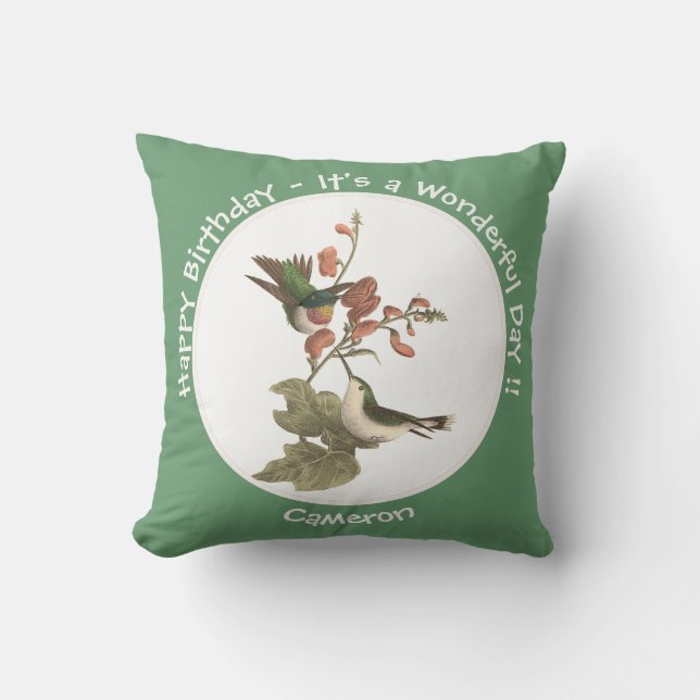Coussin Colibri à gorge rubis, anniversaire ou autre (Recto)