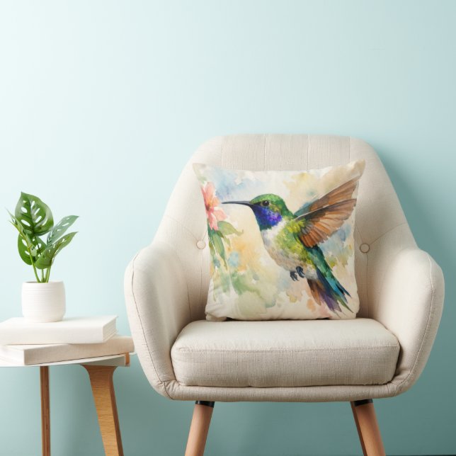 Coussin Colibri à l'aquarelle (Chaise)