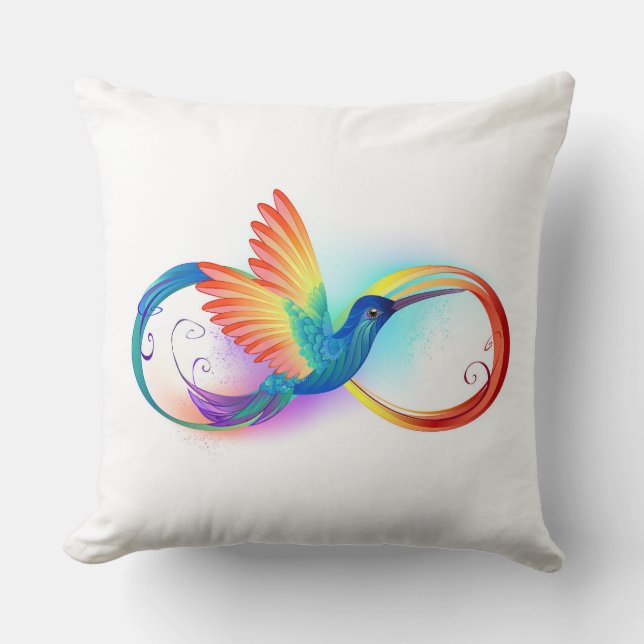 Coussin Colibri arc-en-ciel avec symbole d'infini (Recto)