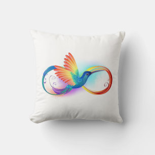 Coussin Colibri arc-en-ciel avec symbole Infinity
