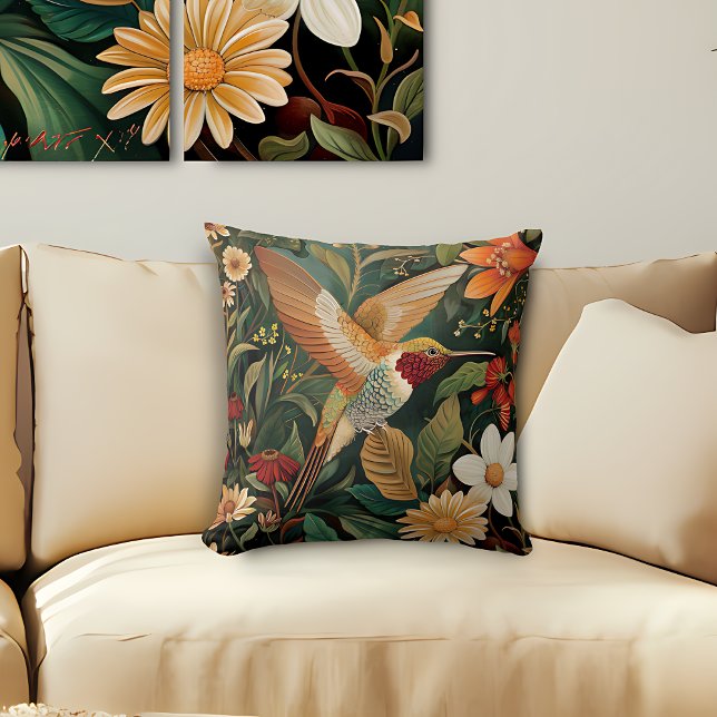 Coussin Colibri Art nouveau en vol (Créateur téléchargé)