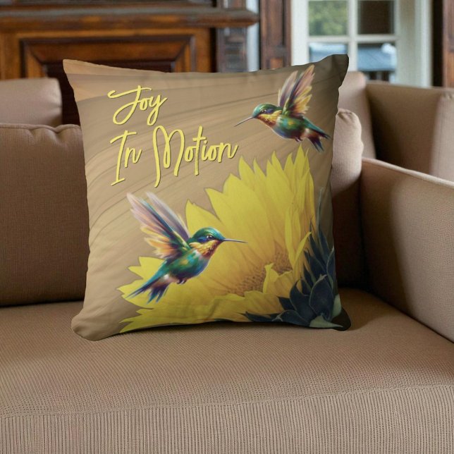 Coussin Colibri Art & Tournesol Photographie Mix (Template and design on both sides of pillow.)