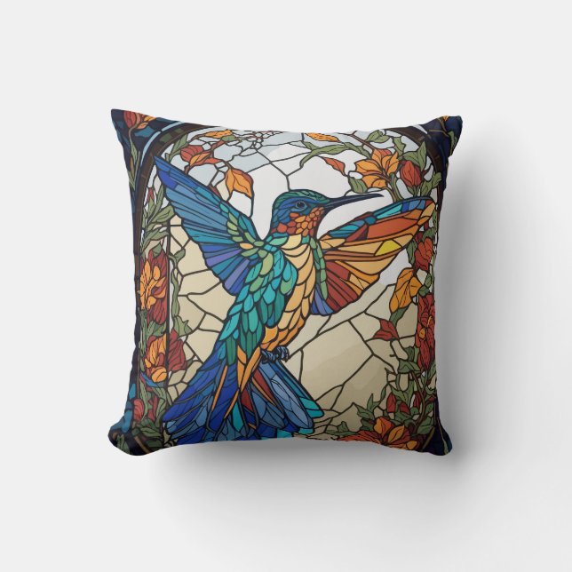 Coussin Colibri artistique en verre coloré (Recto)