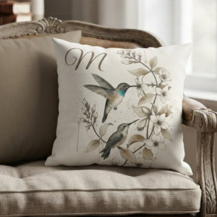 Coussin Colibri Botanique Vintage Sépia