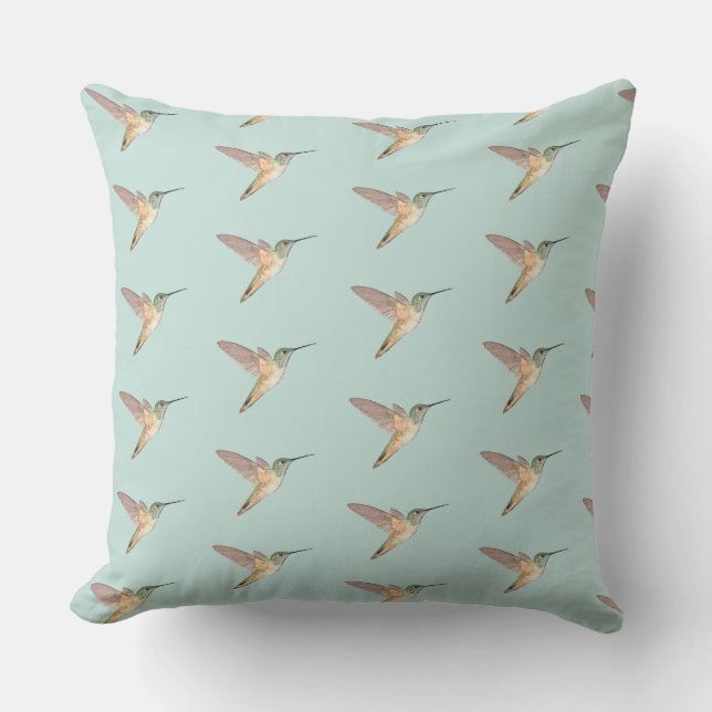 Coussin Colibri d'Allen au Seafoam Clair (Recto)