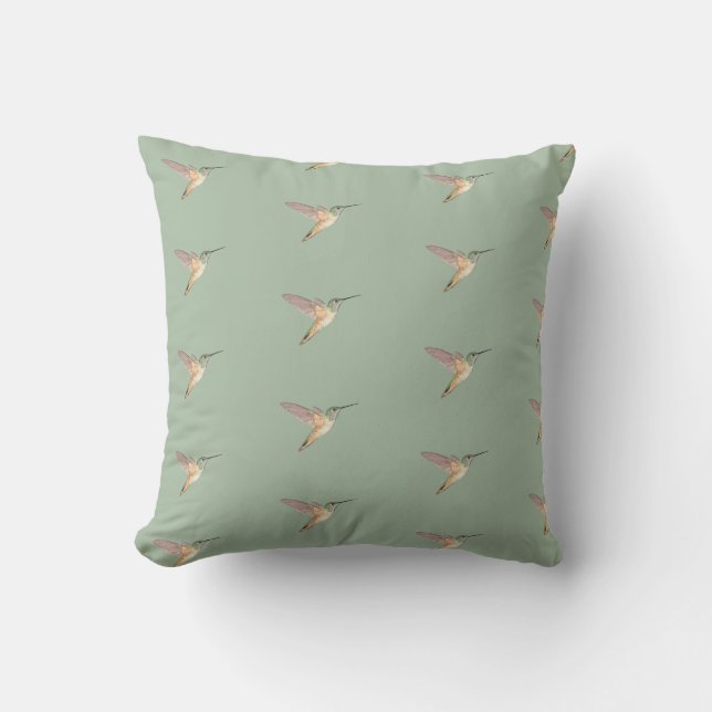 Coussin Colibri d'Allen sur fond sauge clair (Recto)