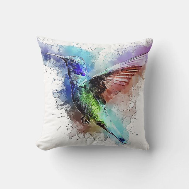 Coussin Colibri d'aquarelle (Recto)