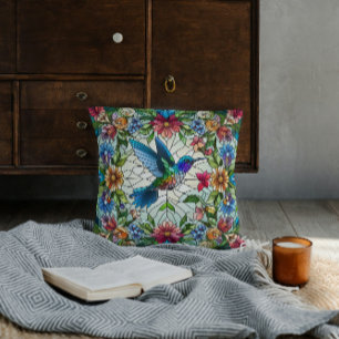 Coussin Colibri élégant avec effet de vitrail
