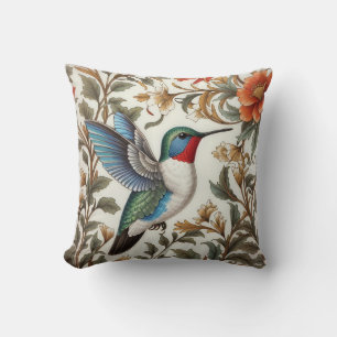 Coussin Colibri en vol inspiré de William Morris