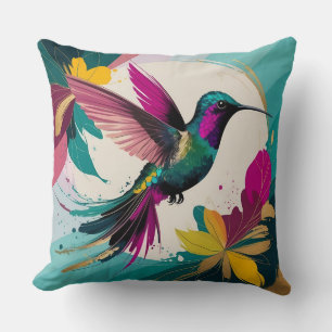 Coussin Colibri en vol : une Abstraite tropicale