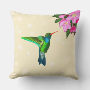 Coussin Colibri et fleurs de pommier sur beige clair