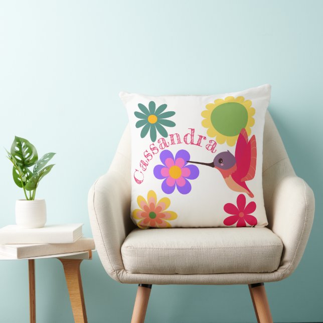 Coussin Colibri et fleurs personnalisés (Chaise)