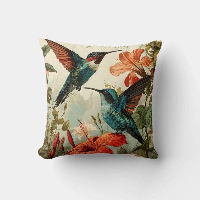 Coussin Colibri et fleurs : Vintage (Recto)