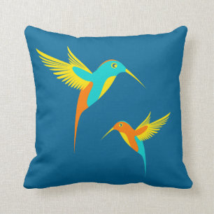 Coussin Colibri exotique bleu
